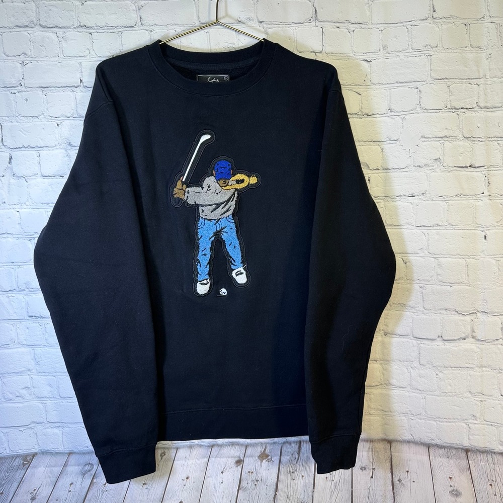 Eastside Golf Mens Black Chenille Golfer Patch Crewneck Sweatshirt Large L